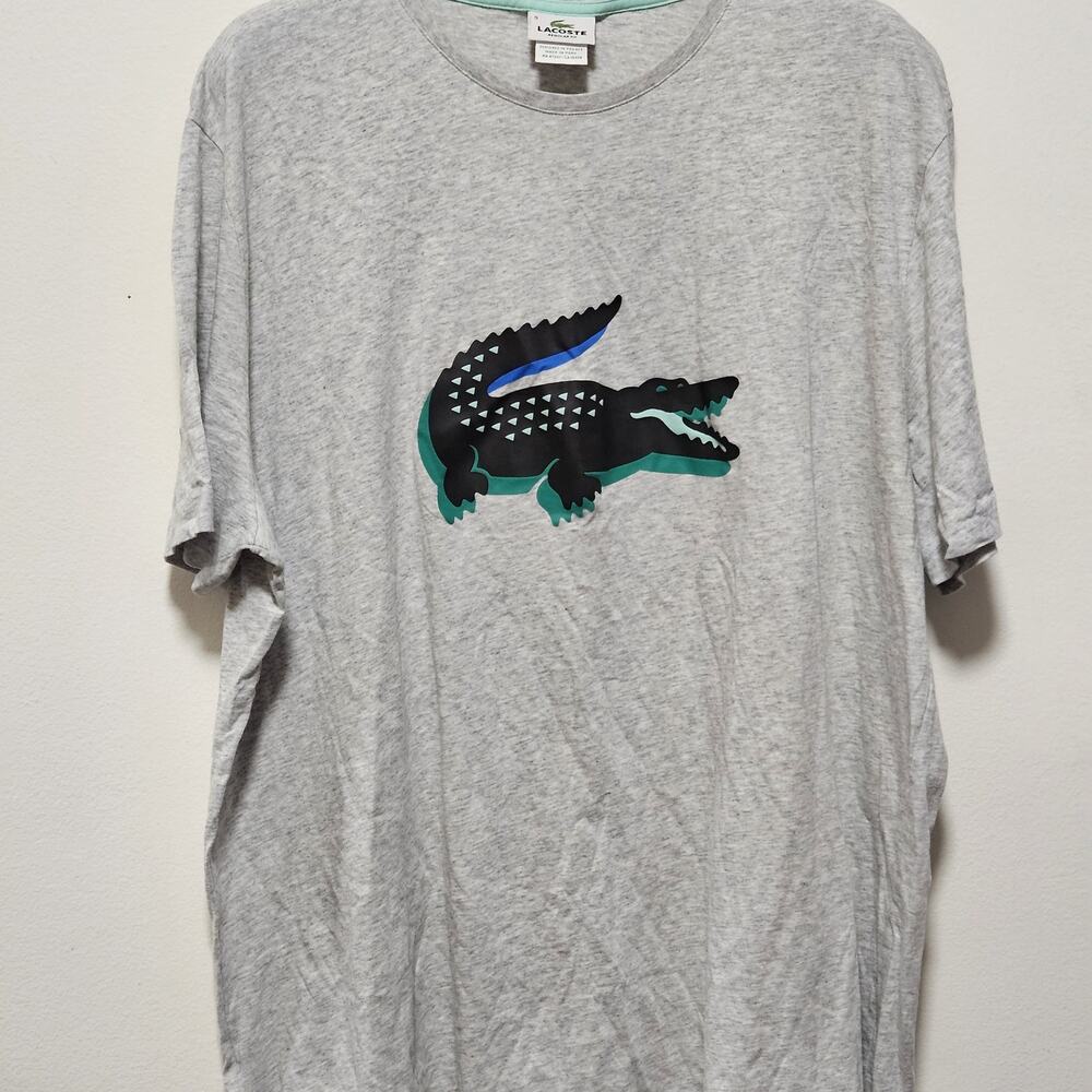 Lacoste Regular Fit Heather Gray Big Croc Logo Graphic T-Shirt Size 9 XXL